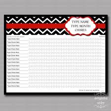 Editable Red Chevron Monthly Chore Chart Pdf File Instant Digital Download