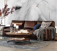 With decorative details such as nailheads and picture frame back cushion, this collection will be the centerpiece of your living room. Turner Square Arm Leather Sofa With Nailheads Pottery Barn