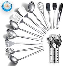 It conducts heat well, retains heat for a long period of time, and won't corrode or rust either. Amazon Com Stainless Steel Cooking Utensils Set Berglander 13 Pieces Kitchen Utensils Set Kitchen Tools Set With Utensil Holder Non Stick And Heat Resistant Dishwasher Safe Easy To Clean 13 Packs Home Kitchen