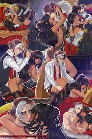 ascian ass bent over black hair bottomless breasts brown hair  clothed clothed sex collage cuddling dark-skinned female emet-selch female  final fantasy final fantasy xiv from behind garlean green eyes