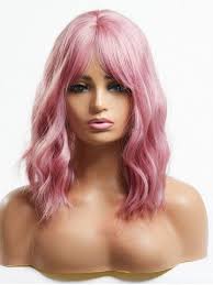 Perruque Synthétique Mi-Longue Ondulée Rose En Rose Clair