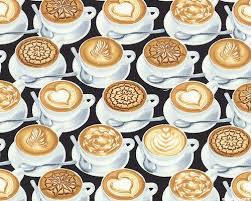 Equilter Got The Munchies Cafe Au Lait Black Timeless Treasures Latte Art Novelty Fabric