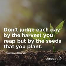 Don T Judge Each Day By The Harvest You Reap But By The Seeds That You Plant Robert Louis Stevenson Institute Success
