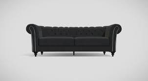 Red brick wall and blue sofa with patchwork pillow. Vintage Style Upholstered Black Sofa With Black 3d Model 1