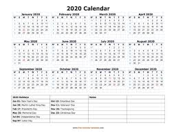 Click on a calendar below to get started and be sure to check out our other calendar styles that can help keep you organized. Printable Yearly Calendar 2020 Free Calendar Template Com