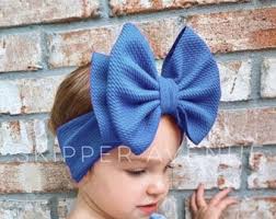 DENIM BLUE • Stand-up Headwraps, Permanently Sewn & Pull-proof, Big Bow  Headbands, Newborn Bows, Soft and Stretchy, Baby Headwraps