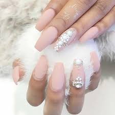 Matte Light Pink Coffin Nails With White Rhinestones Pearl Nails Ballerina Nails Pink Nails Giving us all the feels for this week!