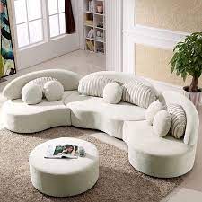 Modern 7 Seat Sofa Round Sectional Beige Velvet Upholstered With Ottoman Pillows Sectional Sofa Beige Round Sofa Round Sectional