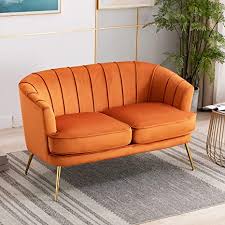 Prospect orange fabric loveseat with deep button tufting by modway. Amazon Com Artechworks Contemporary Velvet Loveseat Chair With Gold Finished Metal Legs 2 Seat Sofa For Living Room Bedroom Home Office Caramel Kitchen Dining