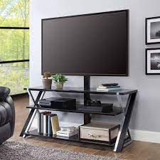 Cable management through the center column 6. Whalen Xavier 3 In 1 Tv Stand For Tvs Up To 70 With 3 Display Options For Flat Screens Black With Silver Accents Walmart Com Walmart Com
