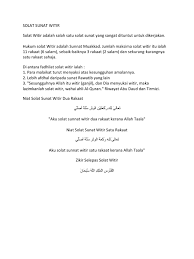 Artinya jika anda mengerjakan 3 rakaat, maka anda harus melakukan 2 salam, 2 rakaat pertama 1 salam dan 1 rakaat terakhir 1salam, begitu seterusnya. Solat Sunat Witir Solat Witir Adalah Salah Satu Solat Sunat Yang Sangat Dituntut Untuk Dikerjakan
