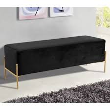 Black And Gold Velvet Couch Black Velvet Mid Century Modern Stick Gold Legs Bench Black Modern Sofa Black Dining Room Table Velvet Furniture