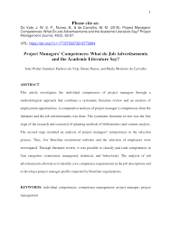 • lead and manage the operations projects with multiple project engineers and managers' procurement, epcm, owner's team, and external construction. Pdf Project Managers Competences What Do Job Advertisements And The Academic Literature Say