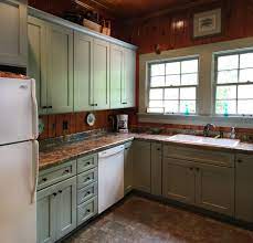 The pine rustic kitchen cabinets in this log cabin kitchen, contrast nicely with the darker tile floor and the beams and ceiling overhead. 75 Beautiful Rustic Kitchen With Green Cabinets Pictures Ideas July 2021 Houzz