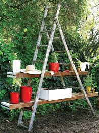 Garden Workspace Myhomeideas Com Old Wooden Ladders Old Ladder Garden Station