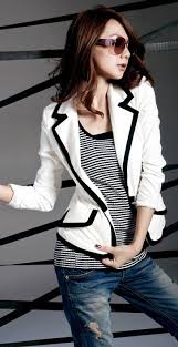 Black And White Blazer Womens Fashion Contrast Color Lapel Collar Cotton Blend White Blazer For Women White One Size China Wholesale Sammydress Com Fashion Clothes Women Long Sleeve