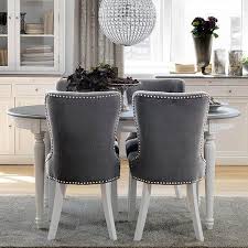 Shop target for dining chairs & benches you will love at great low prices. Victoria Distressed White Extending Oval Dining Table With Upholstered Grey Dining Chairs Dining Chairs Painted Dining Room Table White Dining Chairs