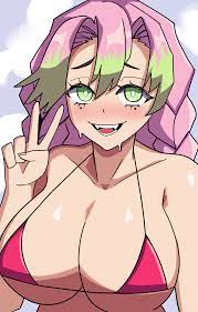 1girls 2023 absurd res big breasts blush demon slayer female  female only green eyes green highlights highlights (coloring) kanroji  mitsuri kimetsu no yaiba long hair looking at viewer nyapii