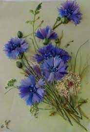 Bjuuuutiful Cornflowers Estonian National Flowers Ribbon Art Ribbon Embroidery Silk Ribbon Embroidery