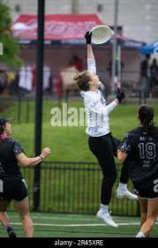 Washington, USA. 13th May, 2023. Shadow player Marge Walker throws the disc  to a teammate, during a DC Shadow vs. Philadelphia Surge game of ultimate  in the Premier Ultimate League (PUL), in