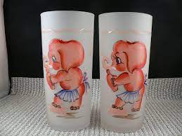 Vintage Pink Elephant Frosted Glass Tumblers Federal Glass Company Pink Elephant Vintage Pink Elephant