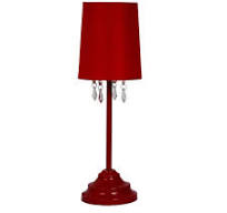 Simple Designs 16.62 in. Red Table Lamp with Fabric Shade and Hanging  Acrylic Beads LT3018-RED