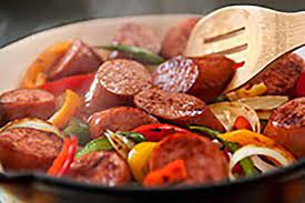 Combining ingredients for kielbasa we are going to kick this off by mixing 1 teaspoon of insta cure pink salt and 7 teaspoons of kosher salt in a bowl with 2 cups of cold water. Hofmann Kielbasa Sausage Peppers Skillet Hofmann Sausage Company