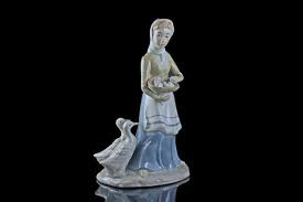 Imcor Figurine Woman With Geese And Egg Basket Lladro Style Tall Figurine Porcelain Figurine