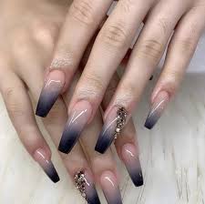 Acrylic Summer Long Black Coffin Nails Long Black Ombre Nails Ombre Acrylic Nails Ombre Nail Designs Black Ombre Nails