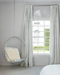 Gray And White Bedrooms Interior Designs With Clear Swing Hanging Glass Chair Swing Chair Bedroom House Interior Design Bedroom Bedroom Swing