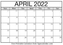 Free Printable April 2022 Calendars