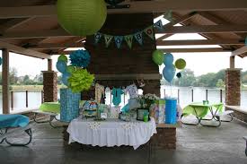 I Like The Cute Decorations And The Splash Of A Few Diff Colors In There As Well Like Gre Outdoor Baby Shower Outdoor Baby Shower Decorations Coed Baby Shower