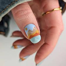 Mountain Landscape ⛰️ • • • Polish: @chinaglazeofficial T.Rex Appeal, Sandy  Scales, Surfside Skies, Autumn's Up, Spice to Meet You, Live In the Mo-Mint  • • • #landscapenails #diynailart #nails #nailart #abstractnailart #