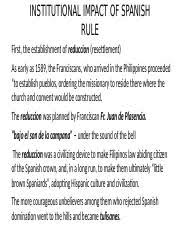 I shall serve my country without envy and with complete loyalty. 3rd Institutional Impact Of Spanish Rulex Institutional Impact Of Spanish Rule First The Establishment Of Reduccion Resettlement As Early As Course Hero