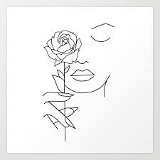 Girl With Rose Art Print By Ashlee Saunders X Small Art Drawings Rose Line Art Outline Art