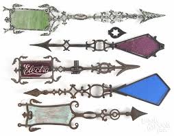 Four Cast Iron Weathervane Directional Arrows 19th C Weather Vanes Lightning Rod Weathervanes