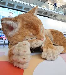 A giant interactive cat has taken over Hong Kong International Airport  Visitors can use a screen nearby to trigger different reactions from the  kitty