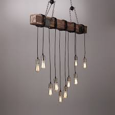 Farmhouse Style Dark Distressed Wood Beam Large Linear Island Pendant Light 10 Edison Bulbs Pendant Lights Ceiling Lights Lighting