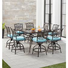 Whether you prefer round or square designs, these will suit all of your dinner party needs. Hanover Traditions 9 Piece High Dining Set In Blue With 8 Sw