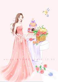 晚礼服少女 春忍在画画 插画师作品 涂鸦王国gracg com digital portrait art disney princess modern girls with flowers