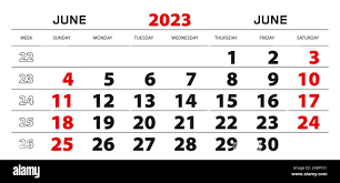 Wall calendar 2023 for june, week start from sunday. Block size 297x140 mm  Stock Vector Image & Art