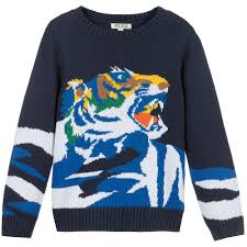 This is the new ebay. Kenzo Kids Blue Knitted Tiger Sweater Childrensalon Outlet