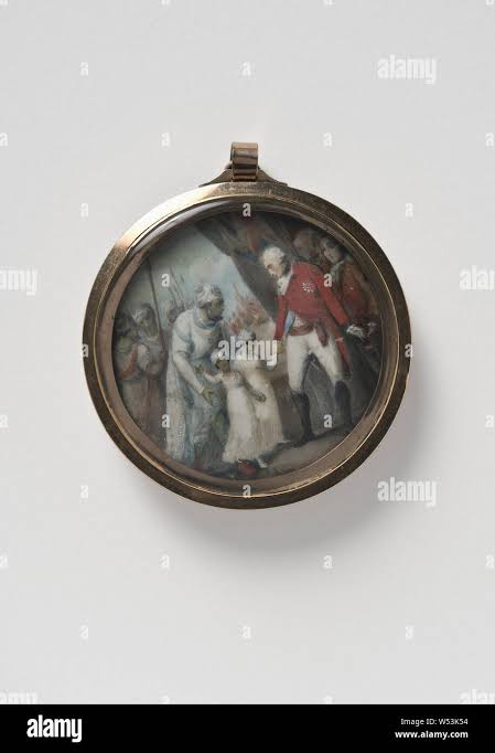 Lord Cornwallis receiving The sons of Tipu Sulta as Hostages, 1792 Stock Photo - Alamy