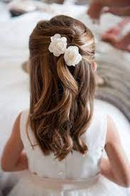 See more ideas about hair styles, long hair styles, hair beauty. Easy Half Up Half Down Flower Girl Hairstyle With Flower Pins Deer Pearl Flowers