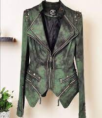 Sharp Power Studded Shoulder Notched Lapel Denim Jeans Tuxedo Coat Blazer Jacket Green Leather Jackets Jackets Blazer Fashion