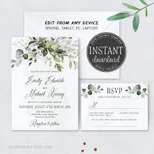 Greenery Wedding Invitation Template Printable Wedding Etsy Wedding Invitation Templates Printable Wedding Invitations Greenery Wedding Invitations