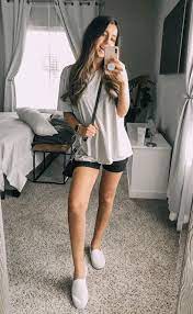 Oversized Shirt And Biker Shorts Spring Outfits Tshirt Outfits Weekend Outfit