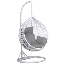 yaheetech white rattan hanging swing chair stand cushion and cover h194 5 x w94 5 x d94 5cm swinging chair hanging swing chair hanging egg chair