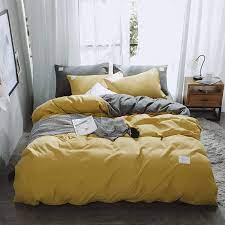 Yellow and gray bedding is a modern color combination that can freshen up any bedroom in the house. New Bedding Sets Duvet Cover Simple Color Blue Yellow Pink Gray Quilt Cover Bed Sheet Pillowcase Soft King Queen Full Twin Duvet Cover Aliexpress