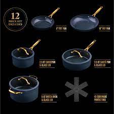 Thyme Table 12 Piece Nonstick Ceramic Cookware Set Blue Walmart Com Ceramic Cookware Set Ceramic Cookware Cookware Set
